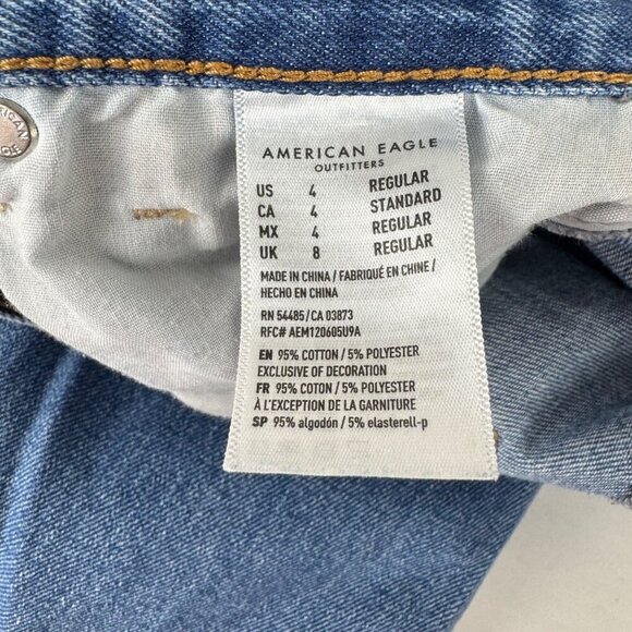 American Eagle Mom Jean Blue Size 4 Hi-Rise Distressed Raw Hem Casual Denim EUC - Picture 10 of 12